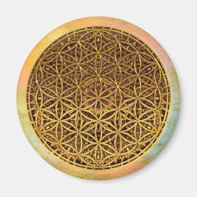 Flower Of Life / Blume des Lebens - medal gold Magnet (Front)