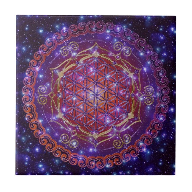 FLOWER OF LIFE/Blume des Lebens Ornament I Square Tile (Front)