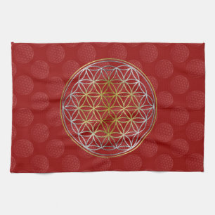 Flower Of Life / Blume des Lebens - pattern red Kitchen Towel