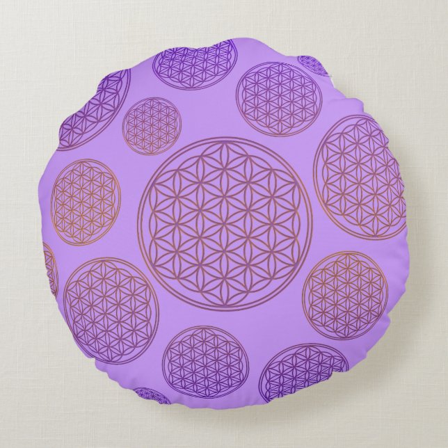 Flower of Life / Blume des Lebens - pattern violet Round Pillow (Back)