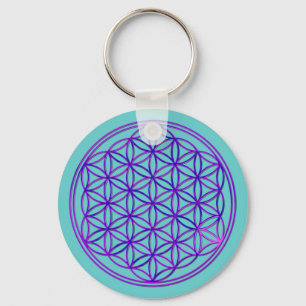 Flower Of Life / Blume des Lebens - pink blue Keychain