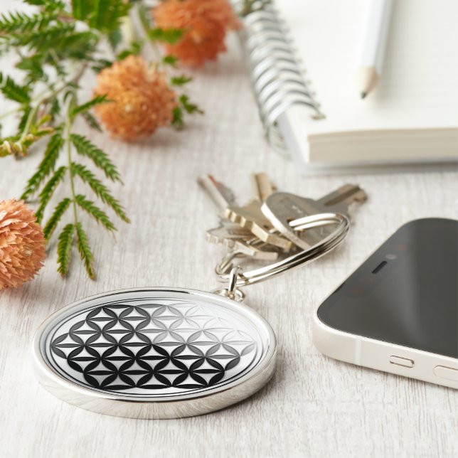 Flower of Life / Blume des Lebens Silver Black Keychain (Side)
