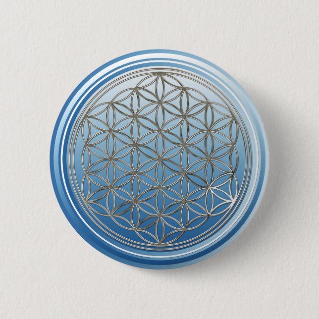 Flower Of Life / Blume des Lebens - SILVER blue 2 Inch Round Button (Front)