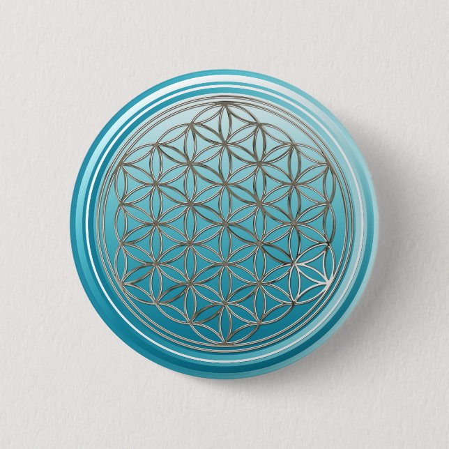 Flower Of Life / Blume des Lebens - SILVER cyan 2 Inch Round Button (Front)