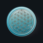 Flower Of Life / Blume des Lebens - SILVER cyan 2 Inch Round Button<br><div class="desc">Spirit Symbol Design by EDDA Fröhlich | The Flower of Life (Blume des Lebens) is the original language of the universe; shapes,  geometry,  numbers and proportions. It radiates harmony and perfection of the holy geometry and stands for infinity and perfect order.</div>