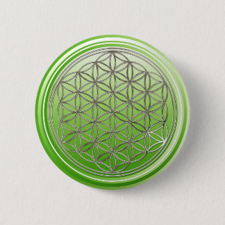 Flower Of Life / Blume des Lebens - SILVER green 2 Inch Round Button