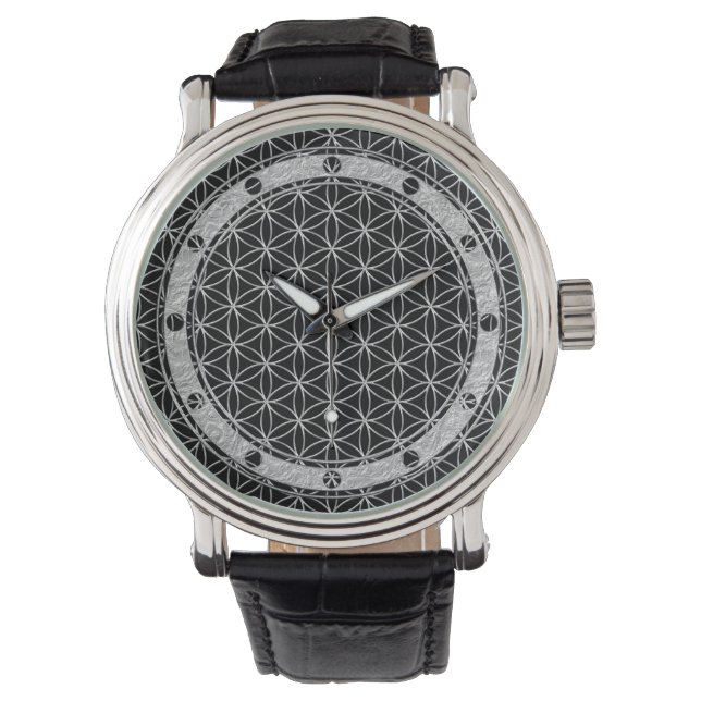 Flower of Life / Blume des Lebens - silver pattern Watch (Front)