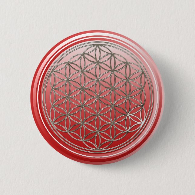 Flower Of Life / Blume des Lebens - SILVER red 2 Inch Round Button (Front)