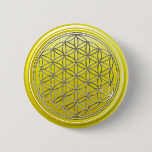 Flower Of Life / Blume des Lebens - SILVER yellow 2 Inch Round Button