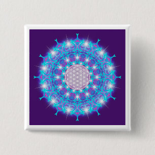 FLOWER OF LIFE/Blume des Lebens Stars Mandala 2 Inch Square Button