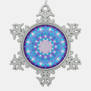 FLOWER OF LIFE/Blume des Lebens Stars Mandala Snowflake Pewter Christmas Ornament