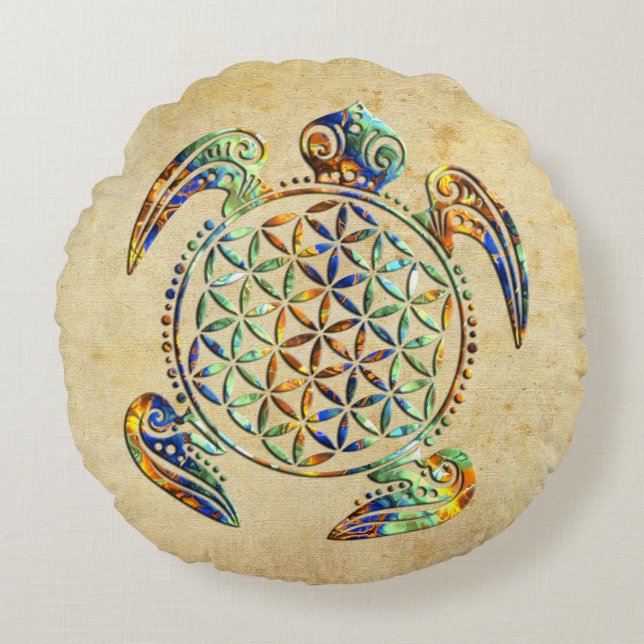 Flower of Life / Blume des Lebens - turtle coloure Round Pillow (Front)