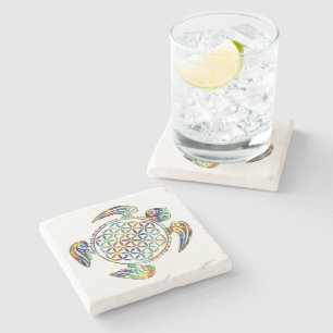 Flower of Life / Blume des Lebens - turtle coloure Stone Coaster