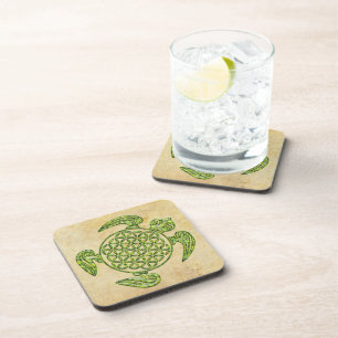 Flower of Life / Blume des Lebens - turtle green Coaster