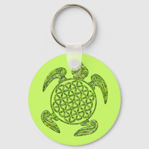 Flower of Life / Blume des Lebens - turtle green Keychain
