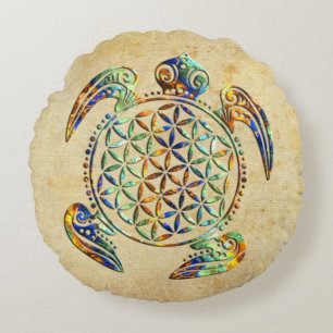 Flower of Life / Blume des Lebens - turtle Round Pillow