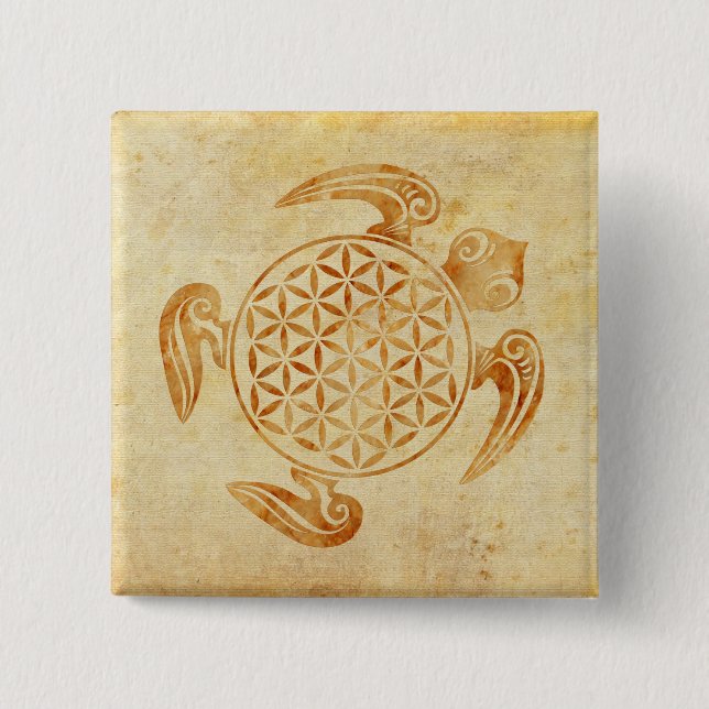 Flower of Life / Blume des Lebens - turtle stone 2 Inch Square Button (Front)