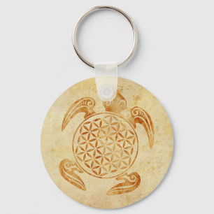 Flower of Life / Blume des Lebens - turtle stone Keychain