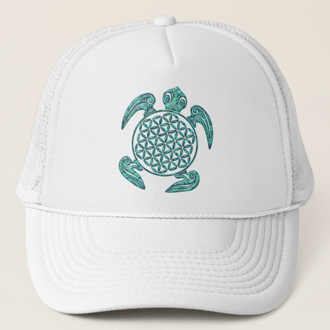 Flower of Life / Blume des Lebens turtle turquoise Trucker Hat (Front)