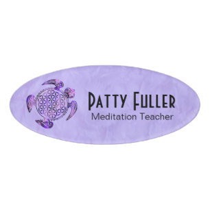 Flower Of Life / Blume des Lebens - turtle violet Name Tag