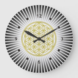 Flower Of Life / Blume des Lebens - white rays Large Clock