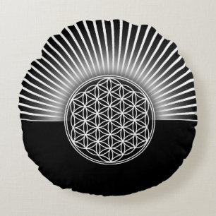 Flower Of Life / Blume des Lebens - white rays Round Pillow