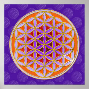 Flower Of Life - Button Style orange violet Poster