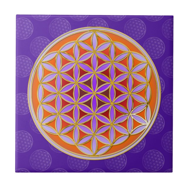 Flower Of Life - Button Style orange violet Tile (Front)