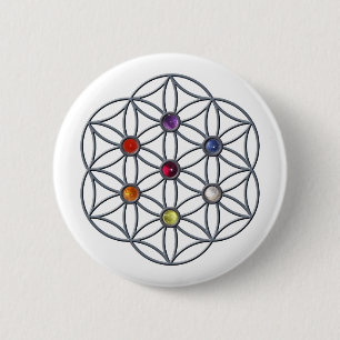 Flower of Life Chakras Gemstone 2 Inch Round Button