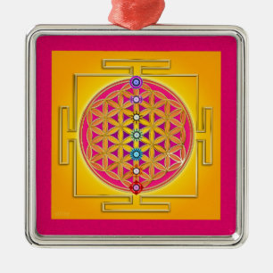 FLOWER OF LIFE - Chakras Yantra Metal Ornament