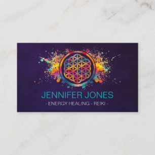 Flower of life - colourful splatter business card