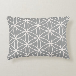 Flower of Life Cream on Grey Big Pattern Accent Pillow