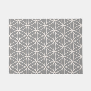 Flower of Life Cream on Grey Pattern Doormat