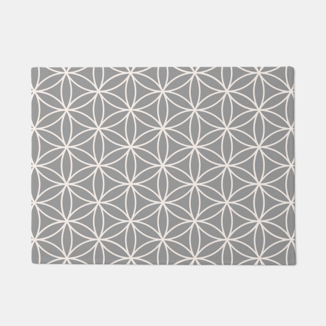 Flower of Life Cream on Grey Pattern Doormat (Front)