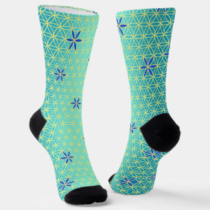 FLOWER OF LIFE - cyan yellow pattern Socks