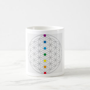 Flower of Life Design and 7 Chakras Rainbow Colour Coffee Mug