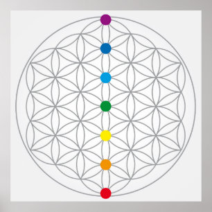 Flower of Life Design and 7 Chakras Rainbow Colour Poster