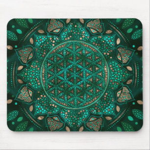 Flower of Life Dot Art malachite gold Mouse Pad