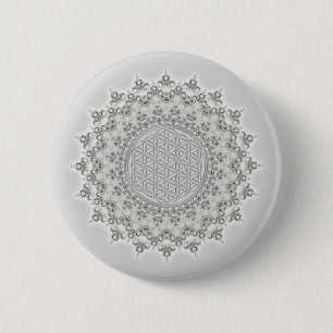 Flower of Life - Fractal Mandala grey green 2 Inch Round Button