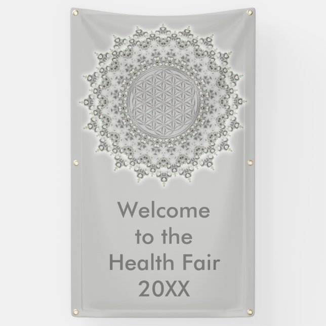 Flower of Life - Fractal Mandala grey green Banner (Vertical)