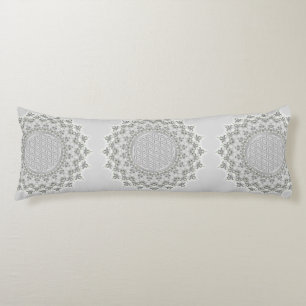 Flower of Life - Fractal Mandala grey green Body Pillow