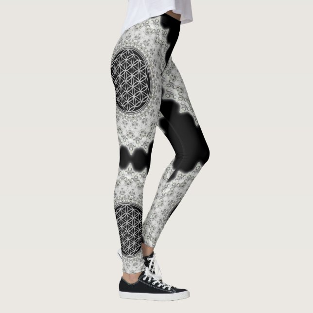 Flower of Life - Fractal Mandala grey green Leggings (Right)