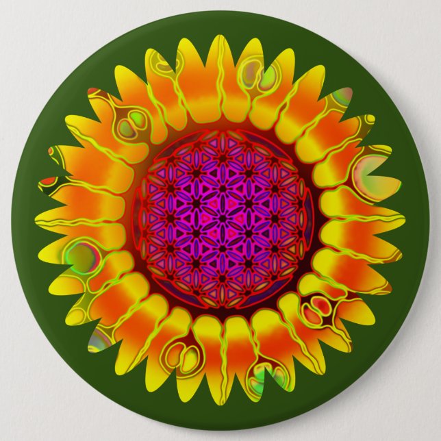 Flower Of Life - Geometric Blossom 4 6 Inch Round Button (Front)