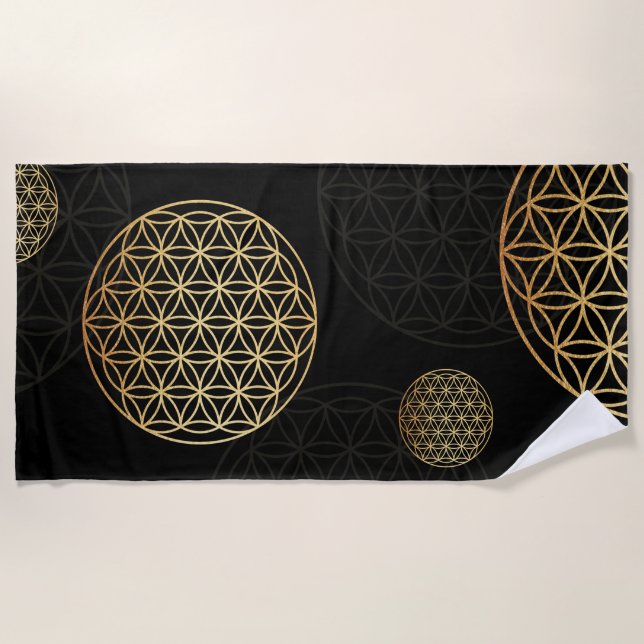 Flower of life gold beach towel (Front)