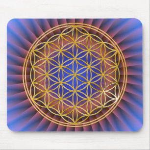 Flower Of Life   gold, big, ble light Mouse Pad