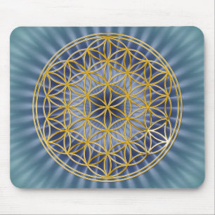 Flower Of Life gold, big, blue Mouse Pad