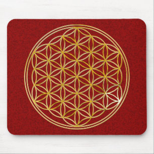 Flower of Life / gold big darkred splatter BG Mouse Pad