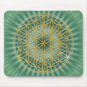 Flower Of Life   gold, big, green Mouse Pad