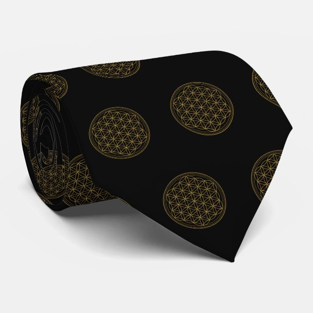 Flower of Life Gold Black Tie (Rolled)