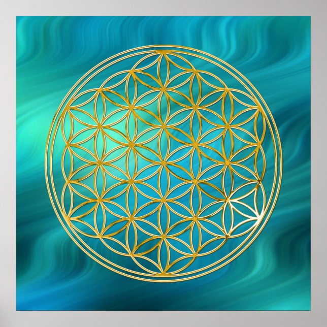 Flower Of Life | gold, bluegreen waves Poster (Front)